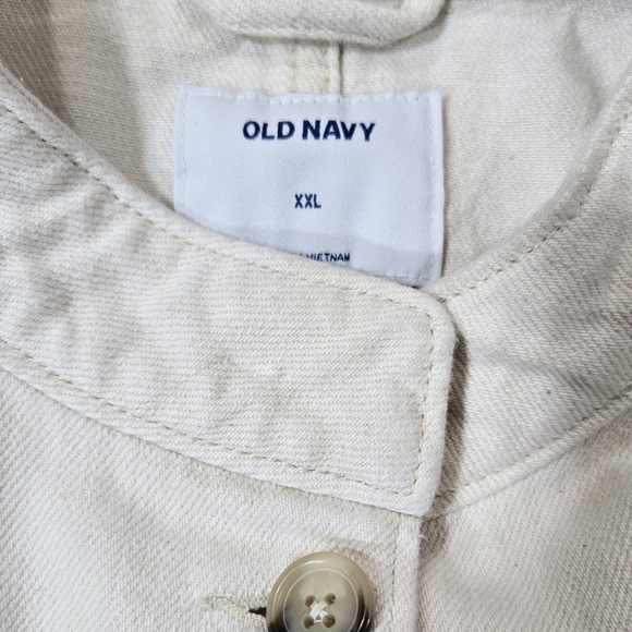 Old Navy 100% Cotton Ecru Cream Twill Utility Button-Up Jacket Stand Collar - Picture 7 of 10